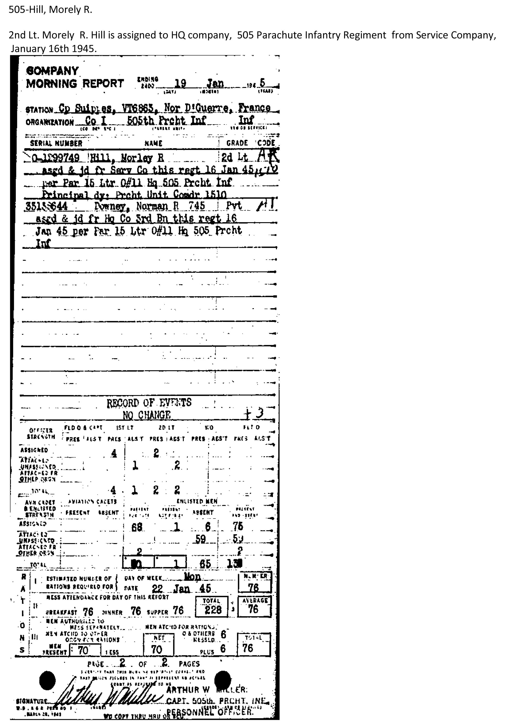 2nd Lt. Morely R. Hill - I company
